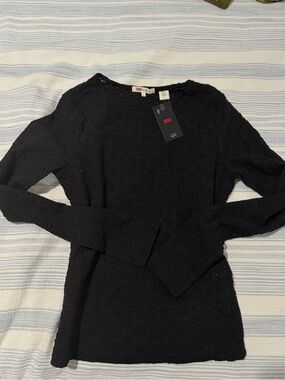 Levi's Black Long Sleeve Textured Lace Top
